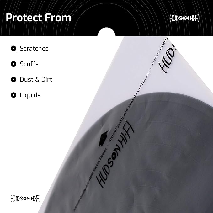 Hudson Hi-Fi Anti-Static Vinyl Record Inner Sleeves 100 Pack - Durable Clear Disc Sleeves- Protect Your LP Albums from Scratches, Dust & Dirt - Acid-Free Rice Paper Interior Disc Covers