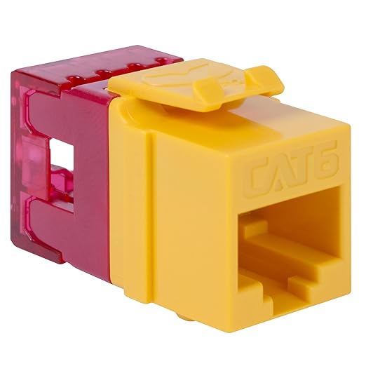 ICC CAT6 Keystone Jack with Slim Profile 180 Degree Punch Down, RJ45 UL Listed PoE++ TAA Compliant for Wall Plate or Patch Panel, Works with JackEasy Termination Tool, Yellow