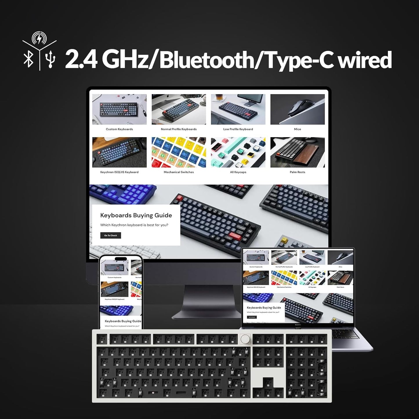 Keychron Q6 Max QMK/VIA Wireless Custom Mechanical Keyboard Barebone Knob Version, Full-Metal Hot-Swappable RGB Backlight 2.4 GHz/Bluetooth/Type-C Wired Gaming Keyboard for Mac/Windows/Linux - White