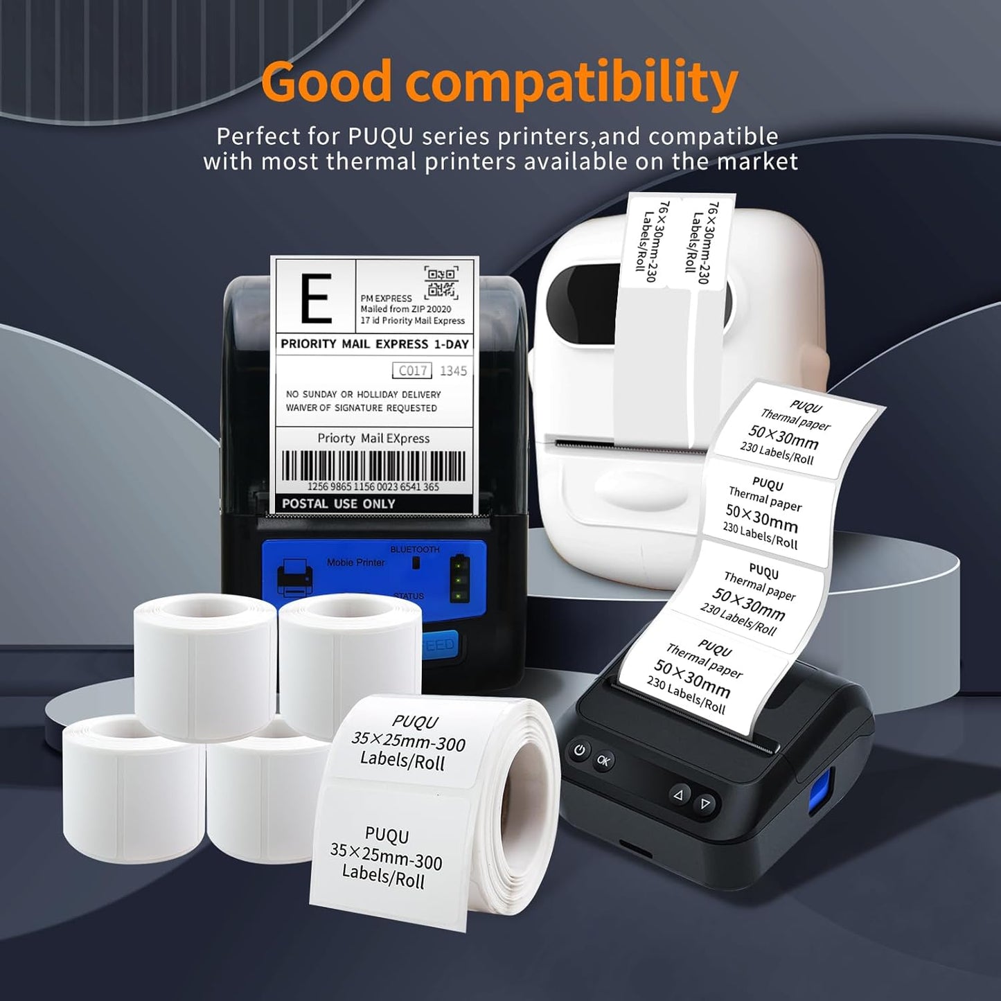 PUQU 30x20mm Direct Thermal Sticker Labels, Self-Adhesive All-Purpose Label Maker Tape, Compatible with AQ Series Label Printer, Refills Standard Laminated Office Labeling, 3 Rolls, 960 Labels