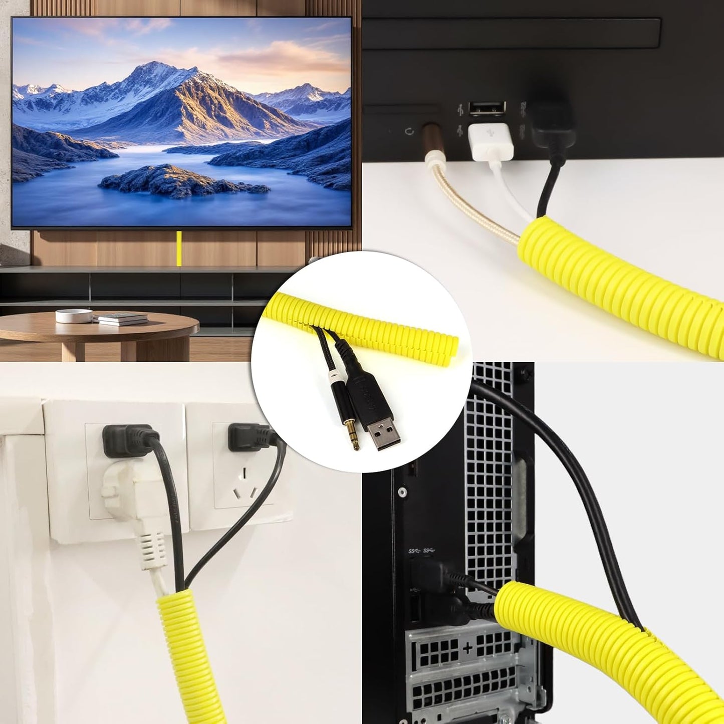 Split Wire Loom Tubing, 10,25ft Cord Protectors from Pets No Chew, Flexible Wire Covers Cord Protectors, Protective Split Cable Sleeve for Automotive Home Industrial Wires(Yellow, 0.51inch-25ft)