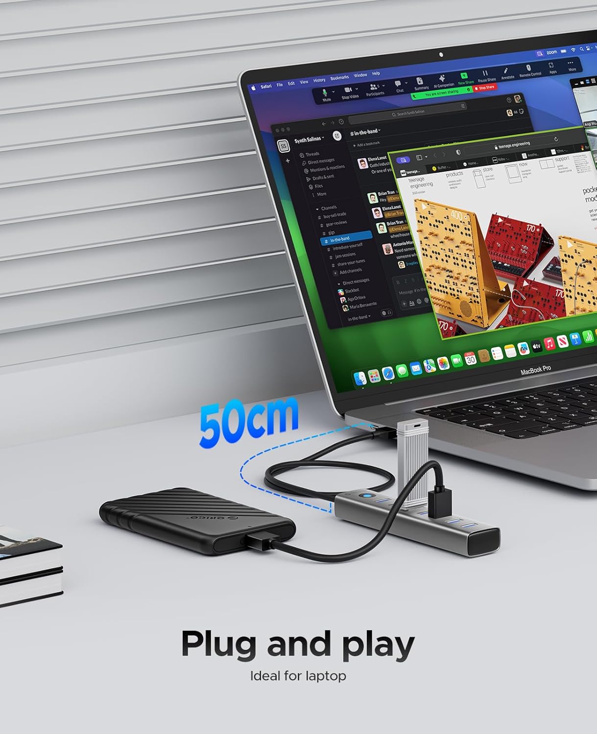 ORICO Aluminum 7-Port USB Hub with 1.64Ft Cable, Multiple USB 3.0 Hub, 5Gbps Data Transfer, 5V 3A Type-C Port, UBS-A Splitter for PC, Laptop, Desktop