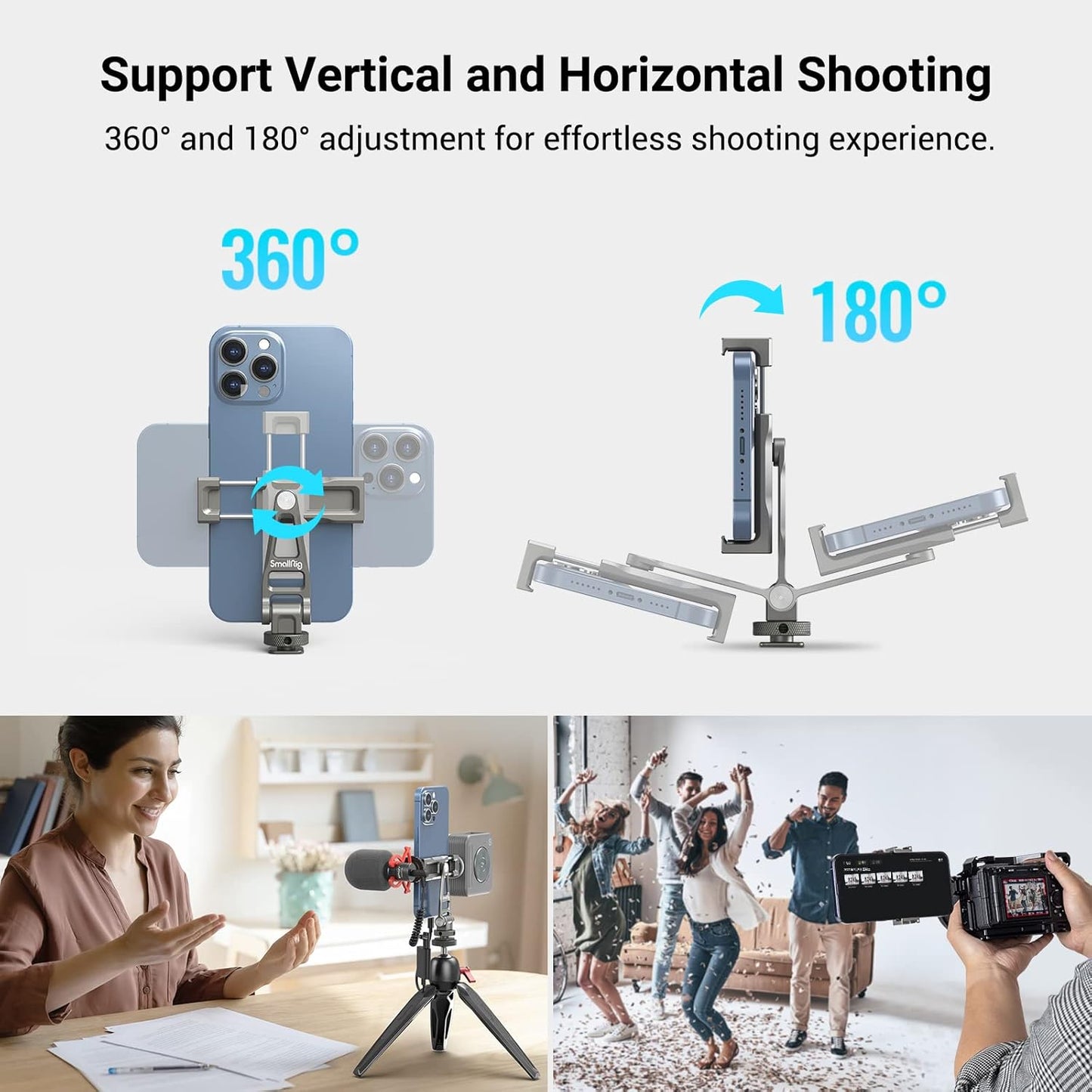 SmallRig Multifunctional Universal Cell Phone Mount Adapter, Phone Tripod Mount with Cold Shoe, Phone Holder for iPhone 16 15 14 13 12 11, Fits for Tripod Monopod Phone Cage Camera cage-3559