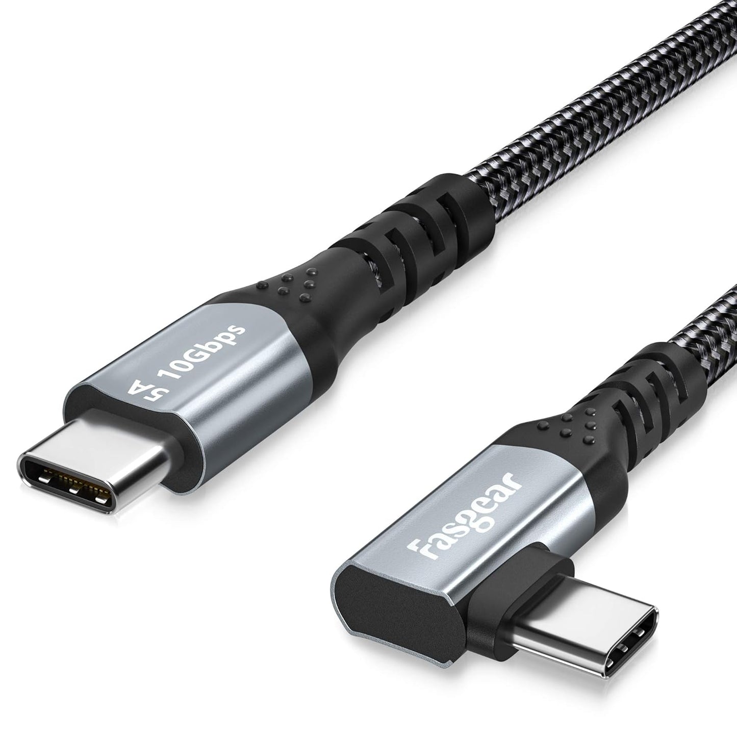 Fasgear USB C to USB C 3.1 Gen 2 Cable 6ft 90-Degree Type C 100W Cord 4K@60Hz Video Output 5A Power Delivery Charging Wire Compatible for MacBook,iPad Pro,Pixelbook,Oculus Link,T5 LaCie SSD (Black)