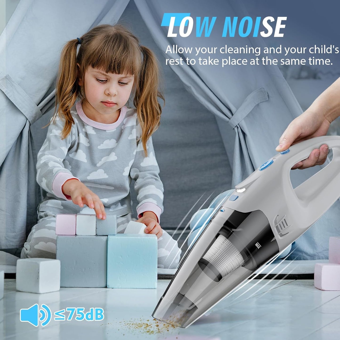 Handheld Vacuum Cordless, Hand Vacuum Cordless Rechargeable with LED Light/Multi Accessories,1.6lbs Car Portable Vacuum Cleaner for Pet Hair, Home, Car, Office