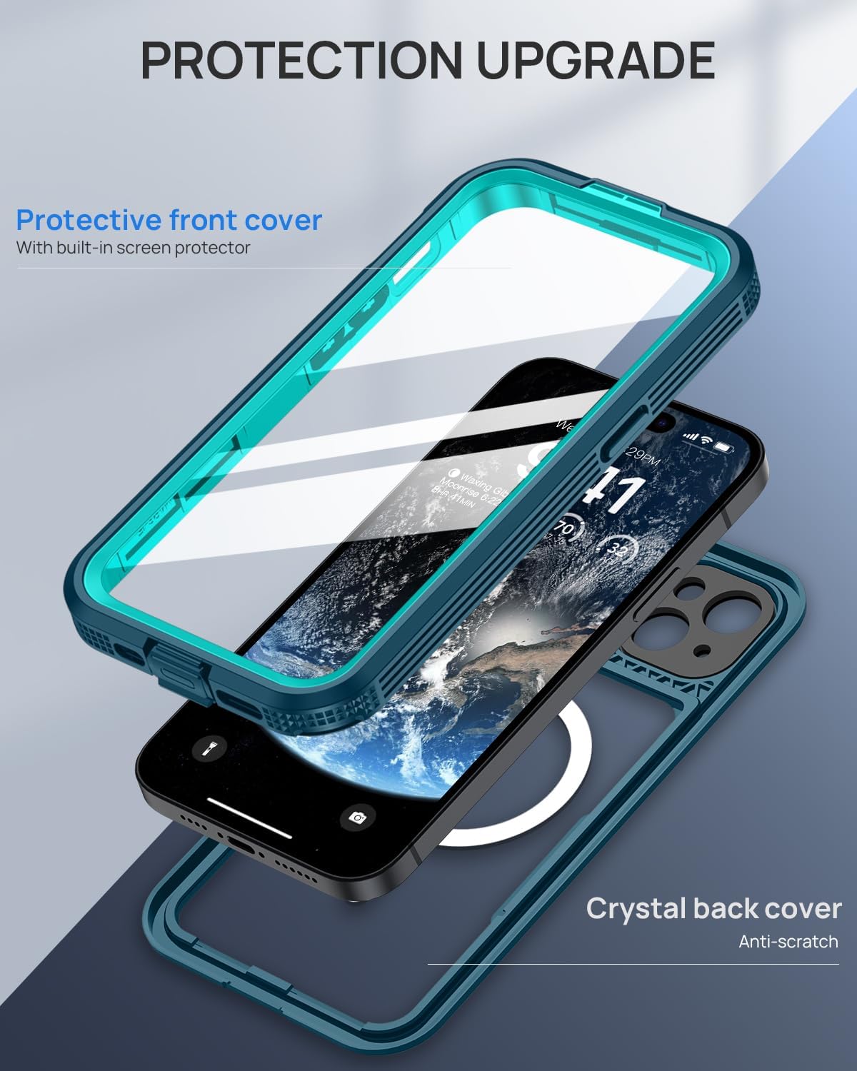 Lanhiem Magnetic for iPhone 15 Pro Case, IP68 Waterproof Dustproof Case, [Compatible with Magsafe] [Built-in Screen Protector] Full Body Heavy Duty Rugged Phone Cover 6.1 inch, Blue/Clear