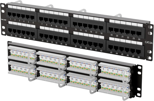 Iwillink 10Gbps Cat6A Patch Panel 48 Port, Network Patch Panel UTP 19-Inch, Wallmount or Rackmount 2U RJ45 Patch Panel Punch Down Block for Cat6A, Cat6, Cat5e Cat5 Cabling