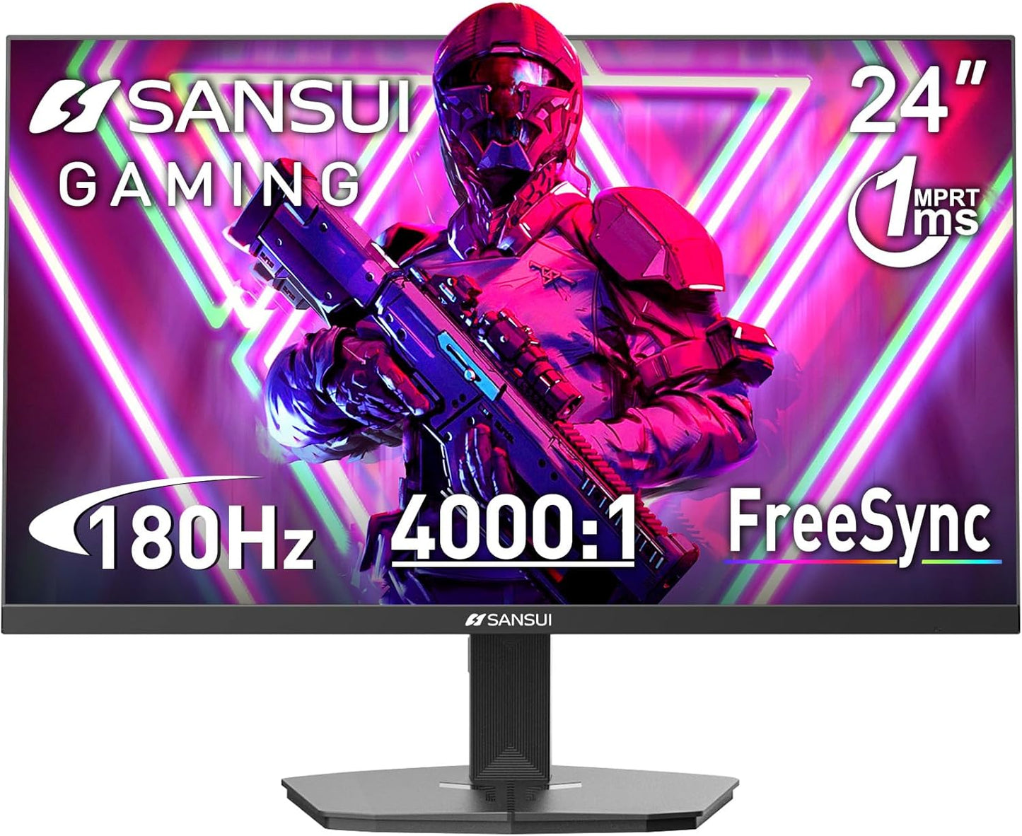 SANSUI 24 Inch Gaming Monitor 180Hz 1Ms FreeSync HDR 110% sRGB FHD 1080P Computer Monitor HDMI DP Ports Eye Care Frameless VESA Mount Cable Management (ES-G24F4L, HDMI Cable Included)