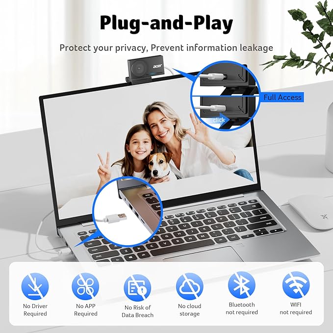 acer 4K Webcam for PC/Mac with All-Metal Unibody Sculpted, Sony 1/2" Sensor, PDAF, 2 Noise Reduction Mics, Privacy Cover, Lightweight, Fast Cooling, Streaming Camera for Live Meeting Commerce Gaming