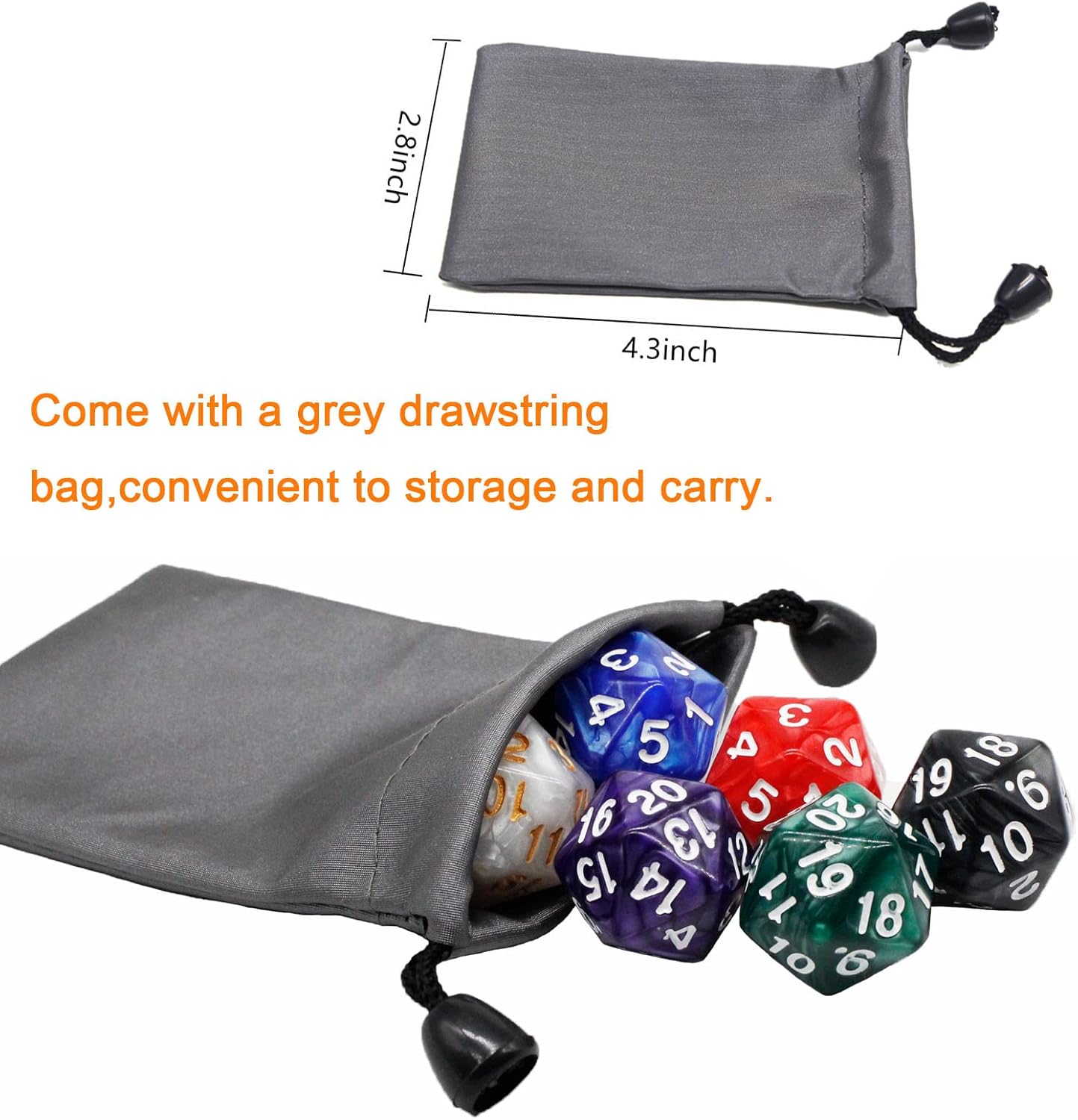 Handan 6 Pieces D20 Polyhedral Dice,20 Sided DND Dice,22mm Large Pearl Mixed Color Dices Assortment D20 Dice,20 Sided Cube D&D Dice Set for Dungeons and Dragons, RPG, MTG Table Games(6 Colours)