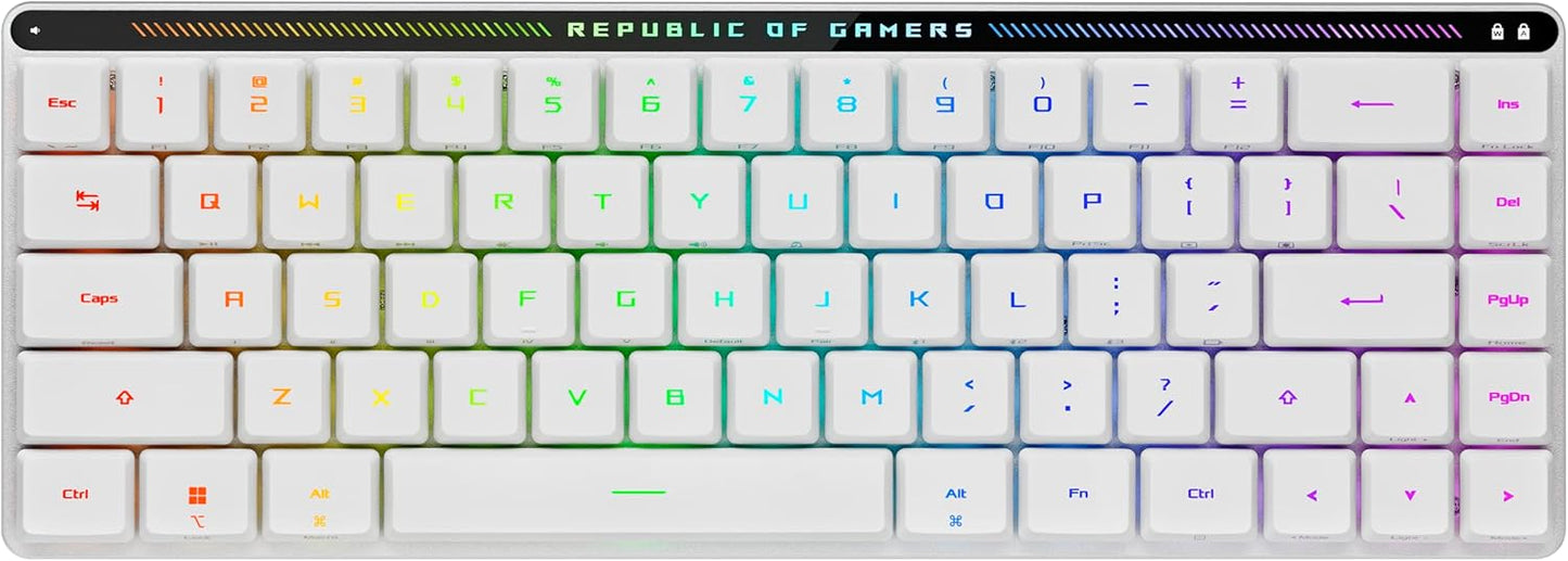 ASUS ROG Falchion RX Low Profile 65% Wireless Gaming Keyboard with ROG RX Blue Low-Profile switches, tri-Mode Connection, Protective Cover, Silicone dampening Foam, Touch Panel, and MacOS Support.