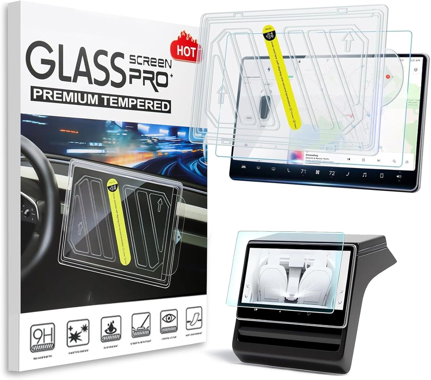 Screen Protectors for Tesla Model X&Model S 2023-2025, Center Console Touch Screen Tempered Glass Protective, Ultra Tough Shockproof Display Protective, Model S/X Accessories with 9H Anti-Fingerprint