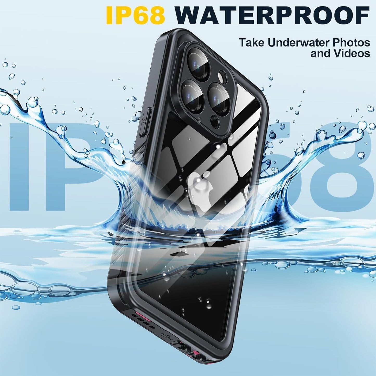 for iPhone 15 Pro Case Waterproof, Built-in Privacy Screen & HD Screen Double Front Frame [IP68 Underwater] Shockproof Dustproof Full Body Protection iPhone 15 Pro Phone Case Pink