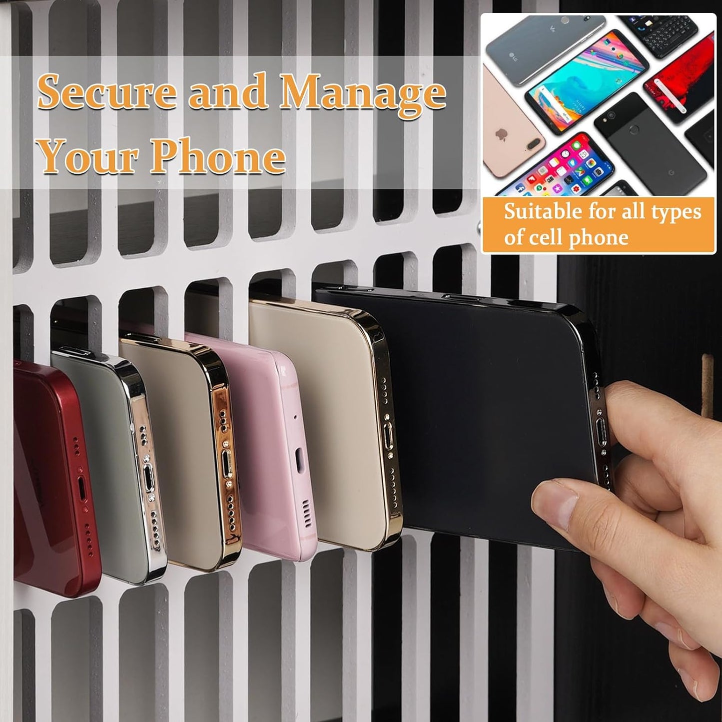 Cell Phone Holder Classroom 33 Slots Wooden Cell Phone Storage Cabinet Pocket Chart with Handle and Security Lock for Classroom Office (33 Grid Cabinet Black)