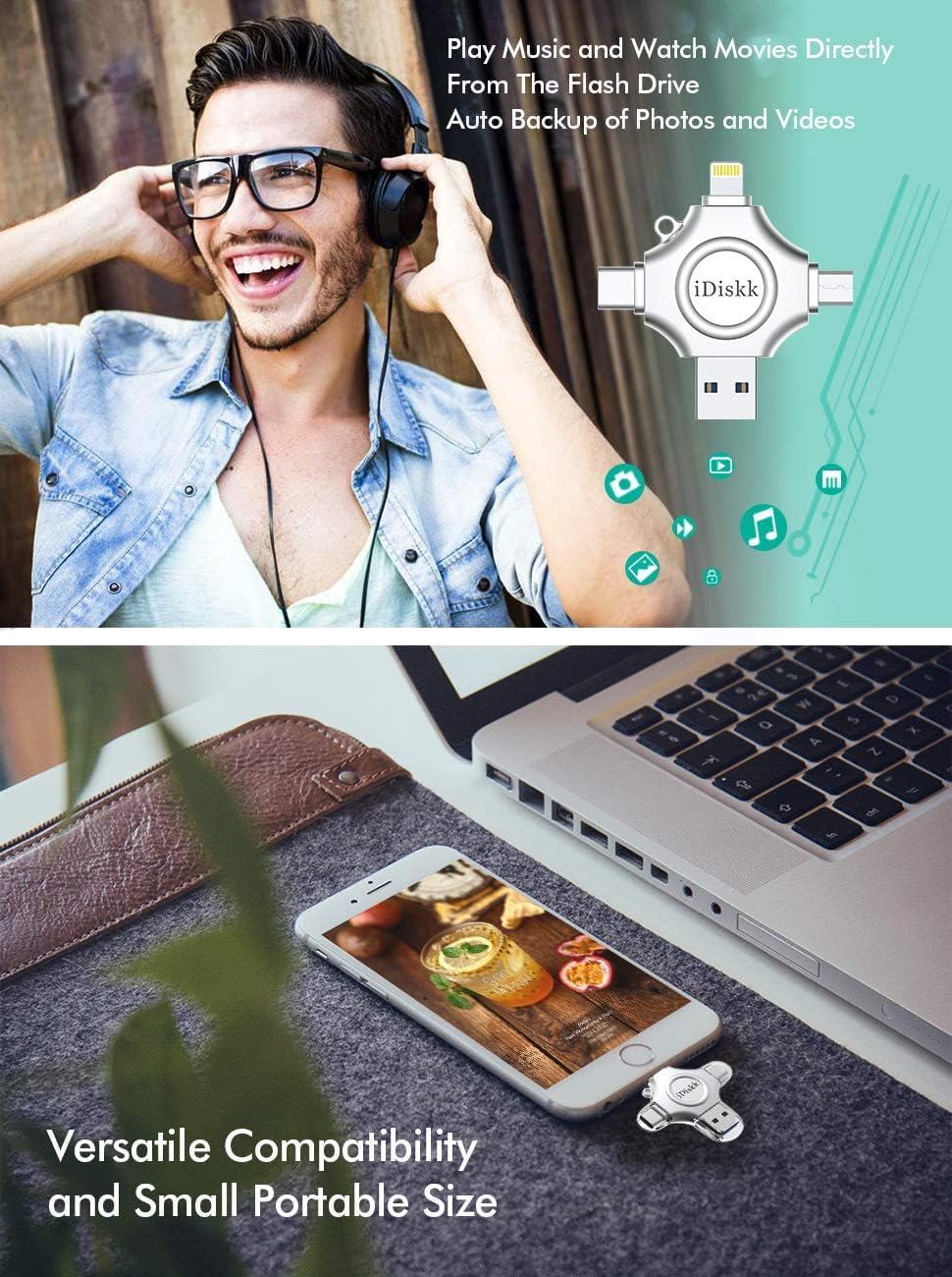 【1T B App*le Certified】 iDiskk 1T Photo Memory Stick for iPhone USB Flash Drive for USB-C iPad Android, Samsung USB for iPhone 16/15/14/13/13 pro/12/12 pro/12 mini/11/11/Pro/XR/X, Photo Stick for PC