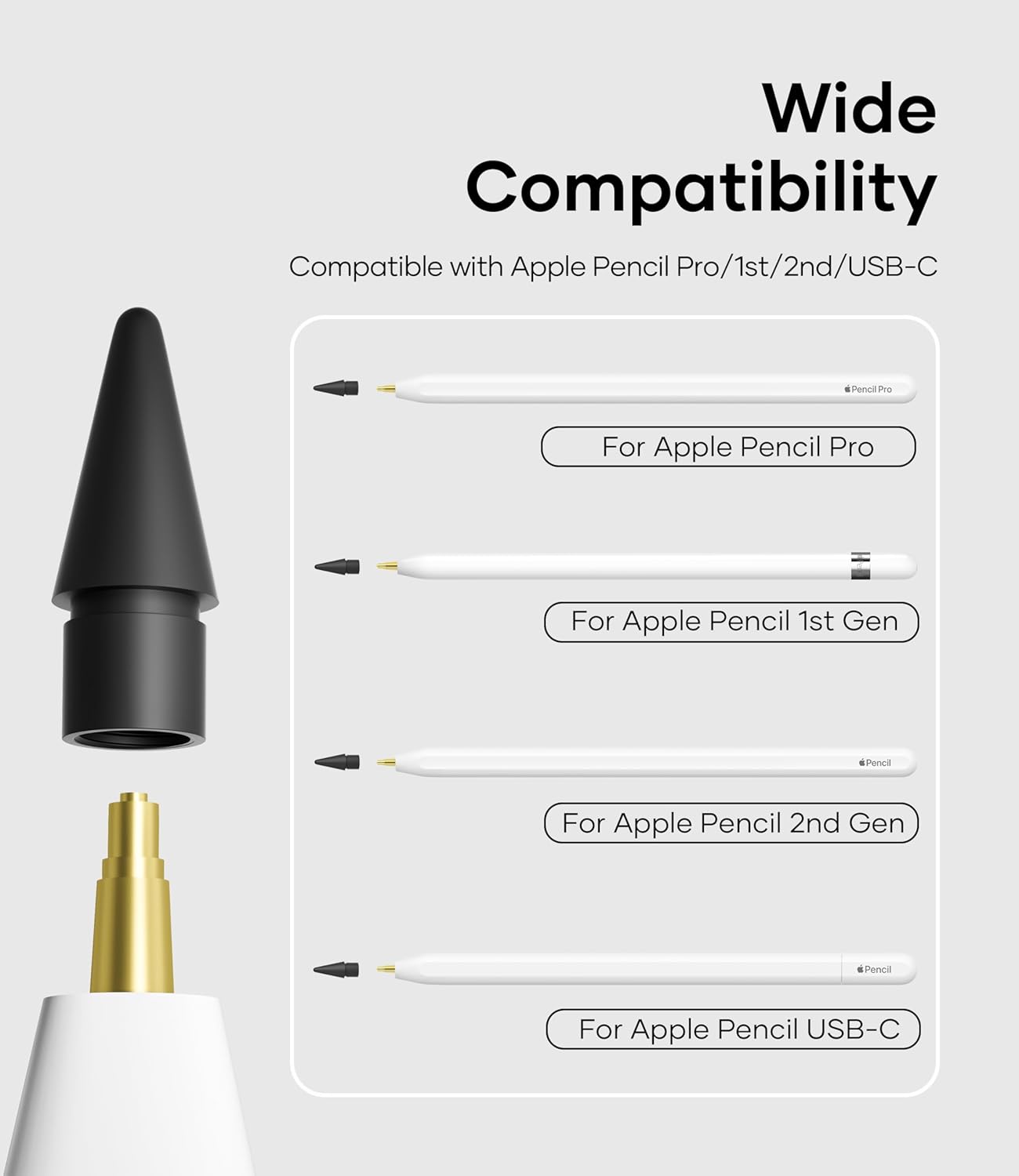 Replacement Pencil Tips for Apple Pencil Pro, Pen Tips for Apple Pencil 2nd Gen/1st Gen/USB-C, Wear-Resisting Pencil Nibs with Storage Box, Pen Nibs Set (6 Pack, Black/White/Purple/Pink)
