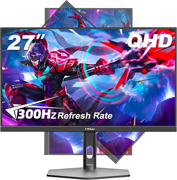27 inch Gaming Monitor 300Hz, QHD 1440P, 0.8ms Frameless, Ultra Slim Computer Monitor, Height/Pivot/Swivel/Tilt Adjustable Vertical Monitor, Support FreeSync, VESA, DP*2, HDMI*2