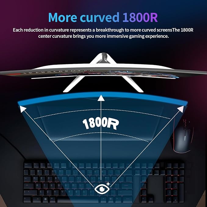 ZZA 27" Curved Gaming Monitor 300HZ Computer Monitor, FHD 1080p 1ms 1800R VA Screen, 99% sRGB, Support AMD FreeSync, Blue Light Filter, HDMI*2 & DP*2, VESA Mounting Compliant- White