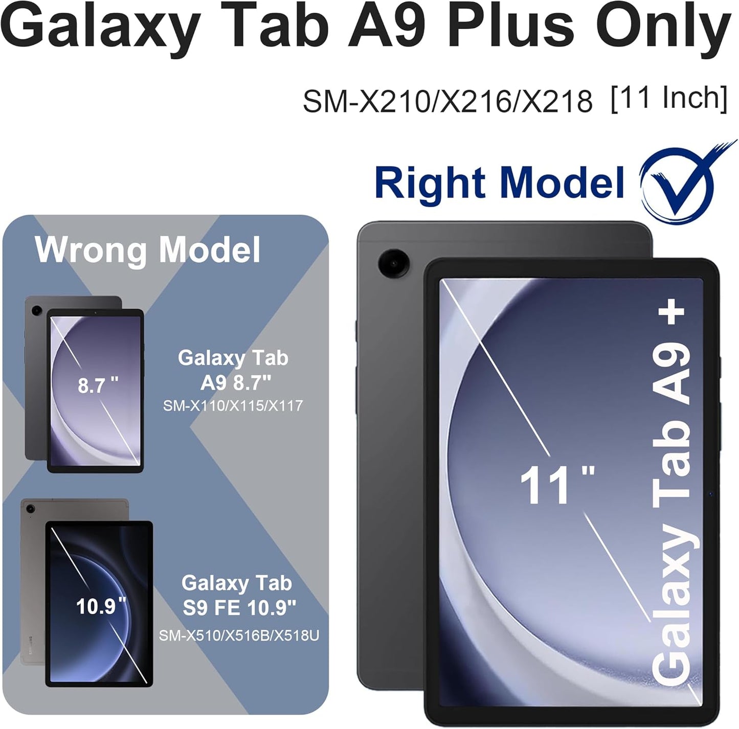 Scnoiy for Galaxy Tab A9 Plus Case 11 Inch, Rugged Case for Samsung Galaxy A9+ Tablet Case with Screen Protector 360 Rotating Stand Shoulder Strap Pen Holder, 2023 Model(SM-X210/X216/218), Navy Green