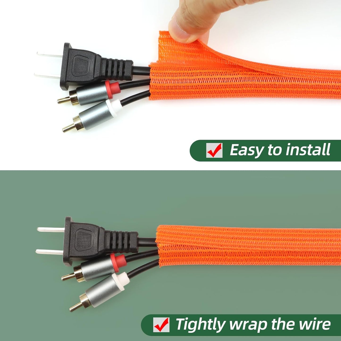 Split Wire Loom Tubing, Cable Protector Sleeve, Braided Cable Management for TV/Computer/Home Theater/Engine Bay, Cord Protectors from Pets No Chew (Orange, 1/8"-10ft)