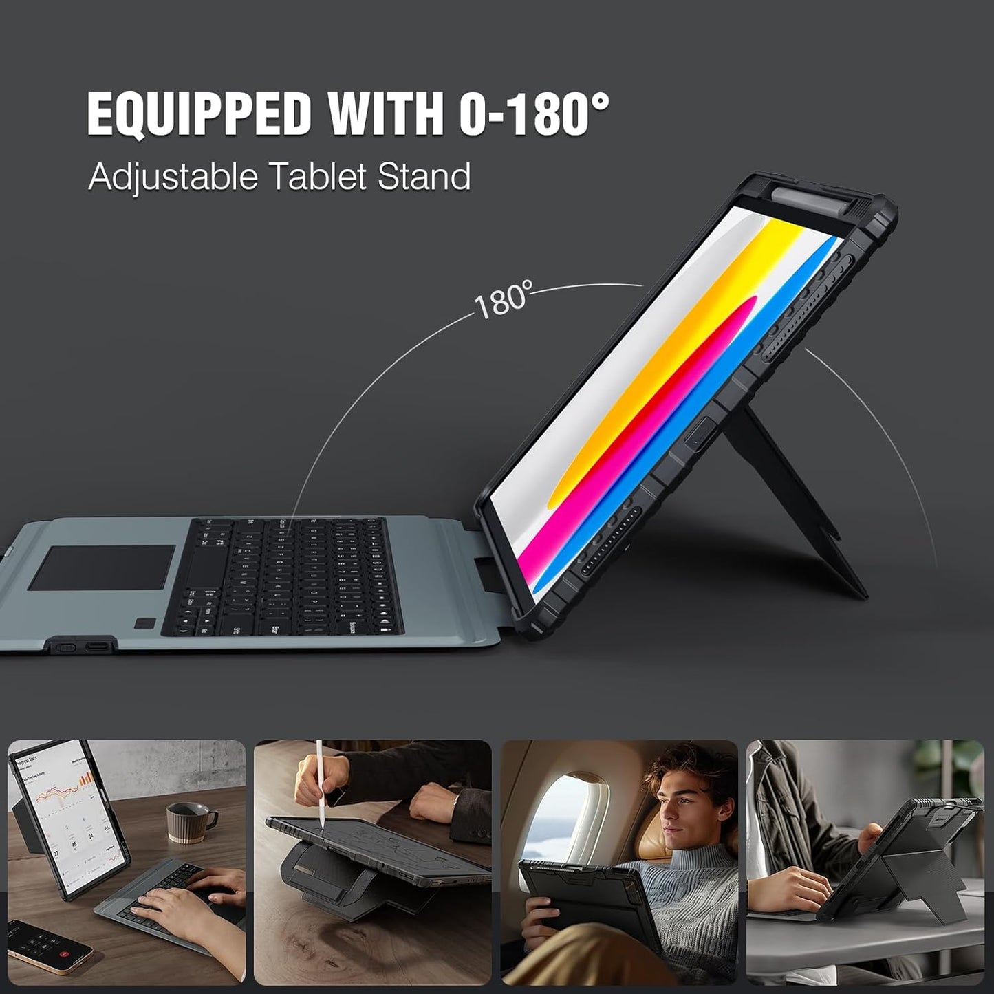 Nillkin for iPad A16 11th 10th Generation Case with Keyboard, Slide Camera Cover, Backlit Detachable Wireless Keyboard with Pencil Holder and Multi-Touch Trackpad for iPad (A16) 11th/10th Gen - Grey