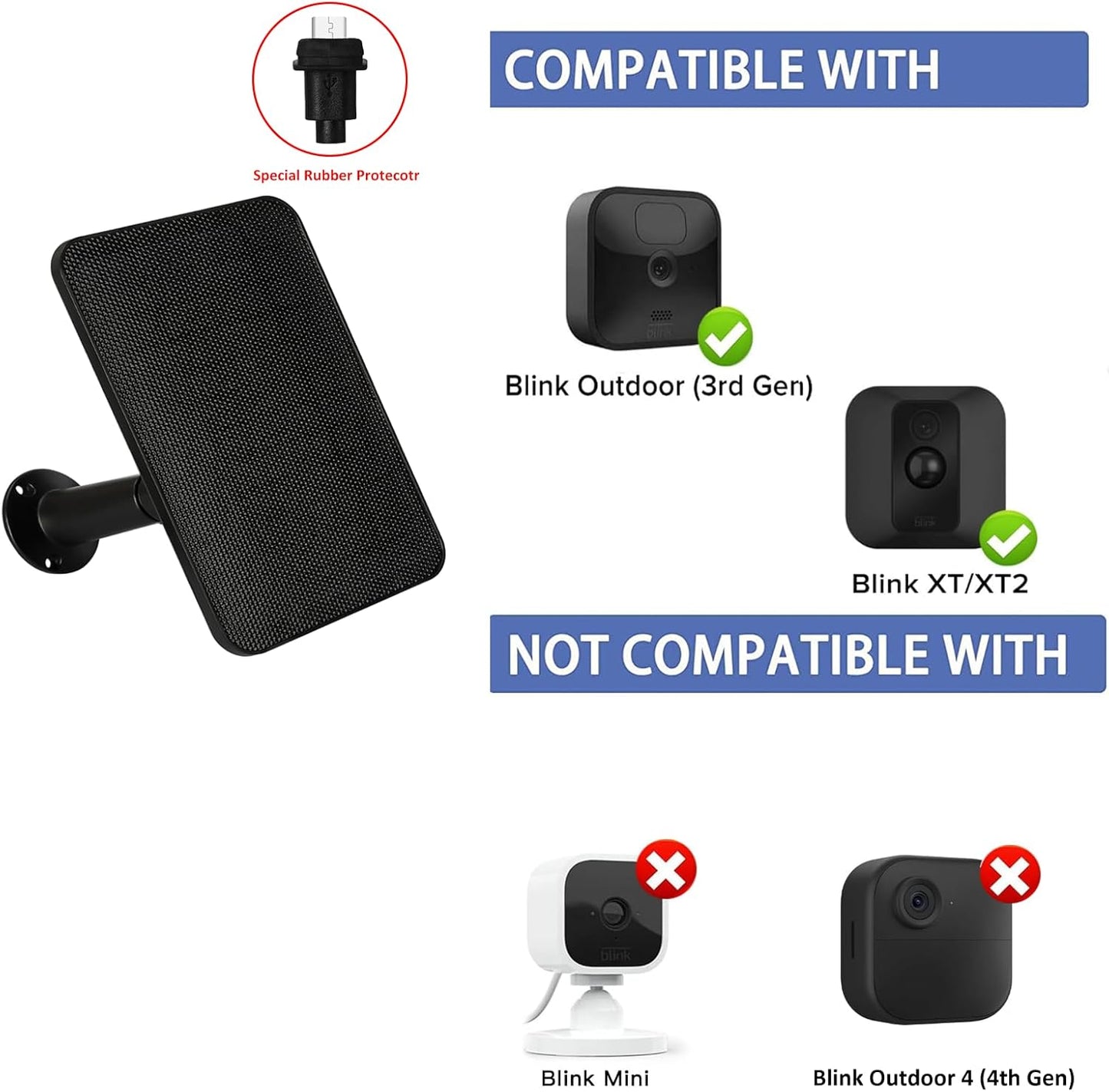 6W Solar Panel Charger for Blink Outdoor/Outdoor(3rd Gen)/XT XT2 Camera Solar Panel with 13.1ft Waterproof Charging Cable, Waterproof Rubber Plug, 360°Adjustable (for Blink 3-2PC)