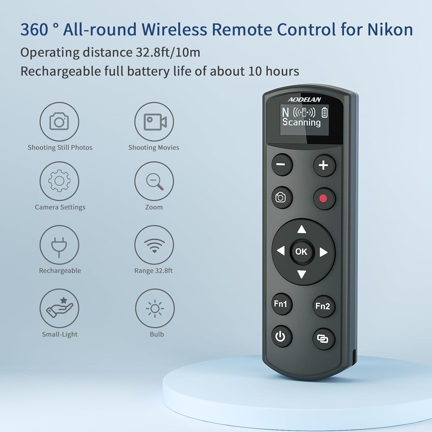 Rechargeable Shutter Release for Nikon AODELAN Wireless Camera Remote Control Compatible with COOLPIX P1000, P1100, P950, B600, A1000, Z50, Z30, Z fc, Z6 II, Z7 II,Z5, Replaces Nikon ML-L7(Black)