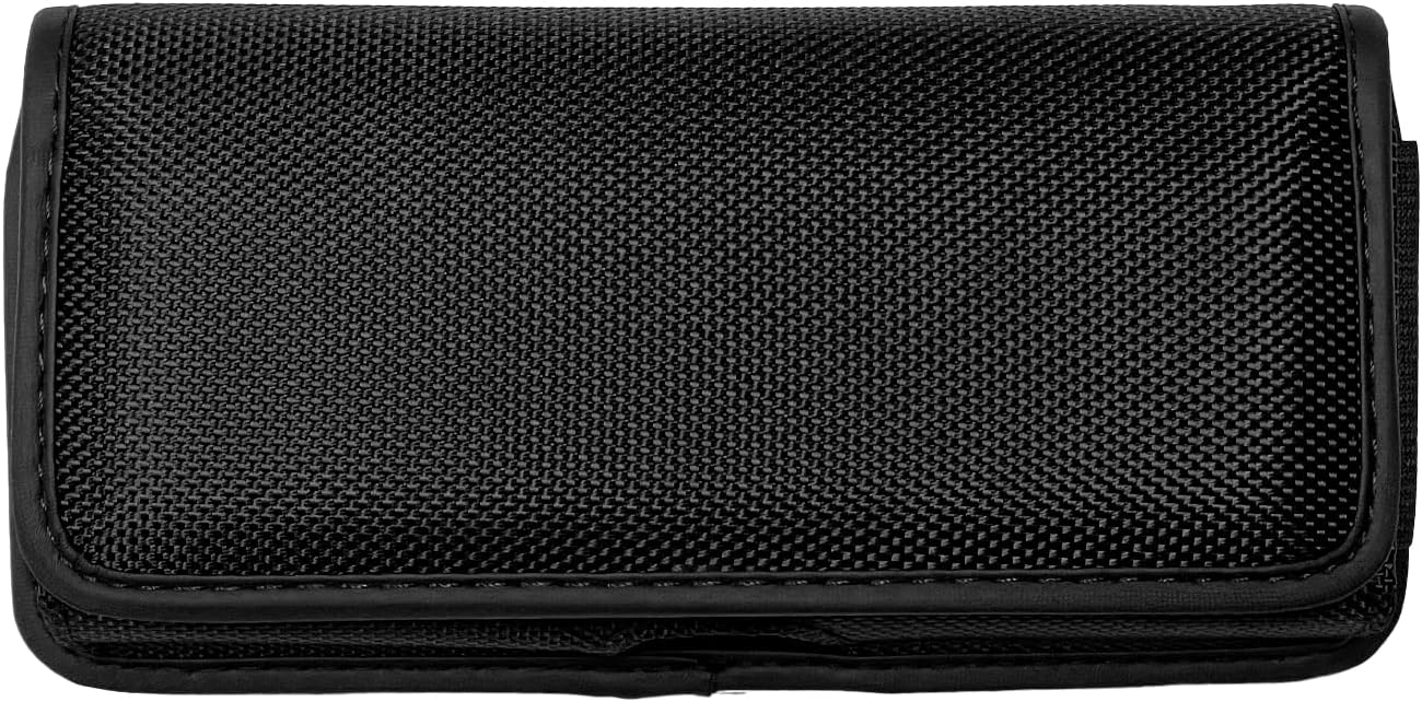 Nylon Cellphone Holster for iPhone 12/13/14/15 Pro, Cricket Debut, Calypso 1/2, Nokia C100, Samsung S22 5G S10, Horizontal Case Canvas Waist Carrying Pouch with Belt Clip/Loops, Black