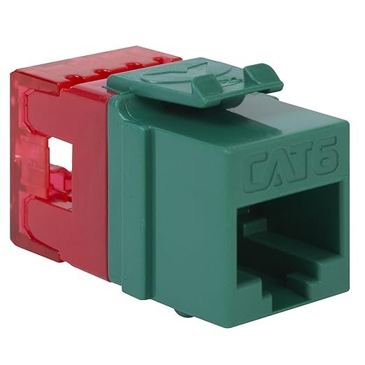 ICC CAT6 Keystone Jack with Slim Profile 180 Degree Punch Down, RJ45 UL Listed PoE++ TAA Compliant for Wall Plate or Patch Panel, Works with JackEasy Termination Tool, Green