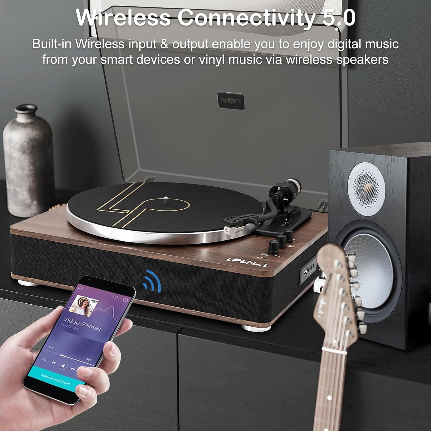 LP&No.1 Vinyl Record Player with Built-in Speakers, Vinyl Turntable with Magnetic Cartridge, Wireless,USB Recording and Playback,BT Out, Aux-in, Headphone Output,Auto Off, AT-3600L, 2-Speed Player
