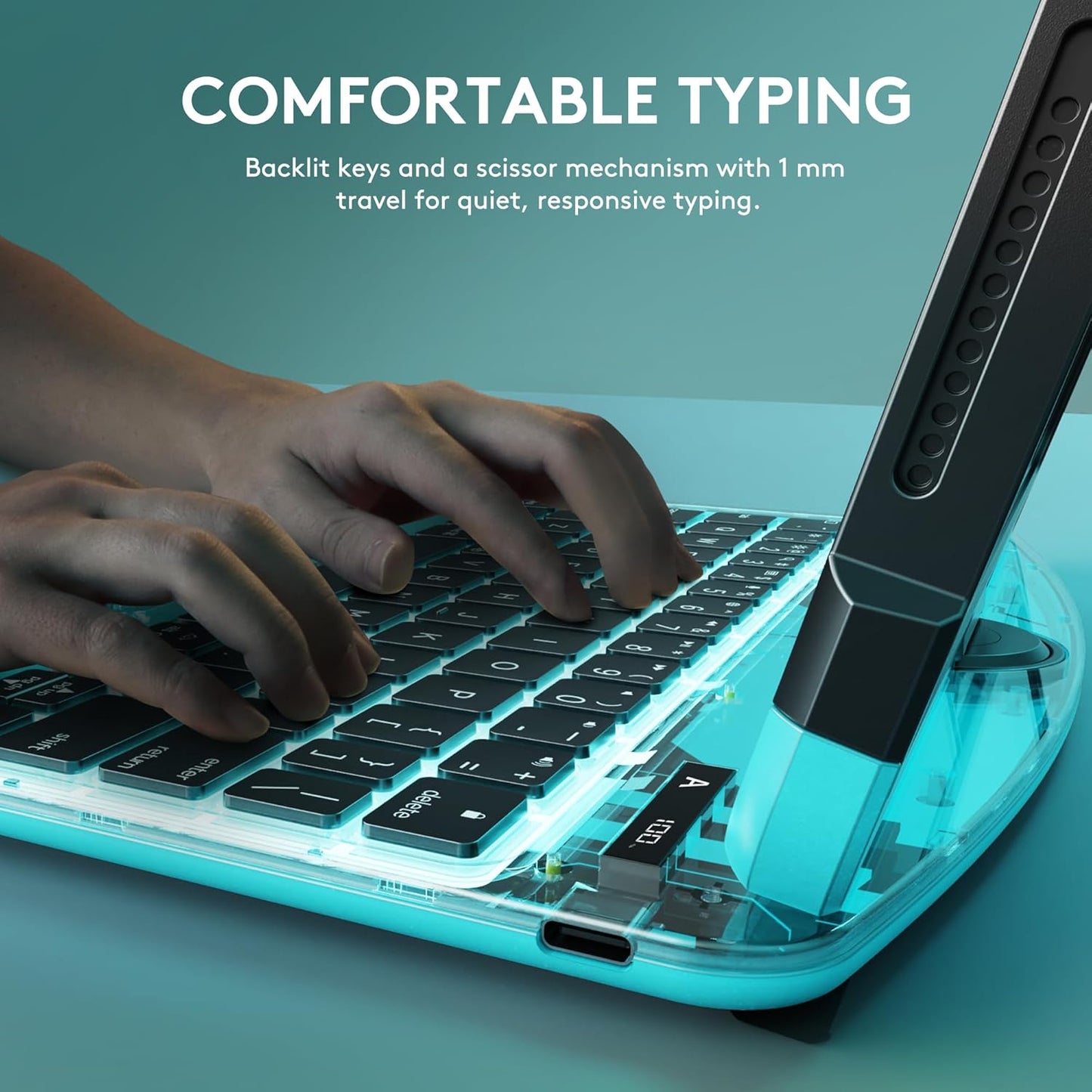 GUSGU Transparent Case with Wireless Keyboard only for 2024 iPad Pro 11-in.(M4), 7 Colors Backlight, Trackpad, 360°Rotating Stand for iPad Pro 11(5th Gen), Tech Style