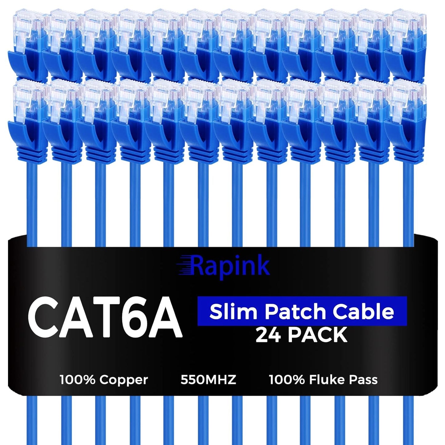 Rapink Patch Cables Cat6a 5ft (24 Pack) Slim, Cat6a Ethernet Patch Cable 10G Support, Snagless Cat 6 Patch Cable for Patch Panel to Switch, Flexiable Cat 6a Ethernet Cable with Gold Plated