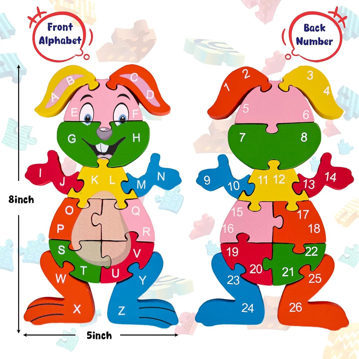 LovesTown Rooster Wooden Puzzles for Toddlers, Montessori ABC Learning Toys for Kids Ages 3-6, 26 Letters, Colorful Educational GIFS