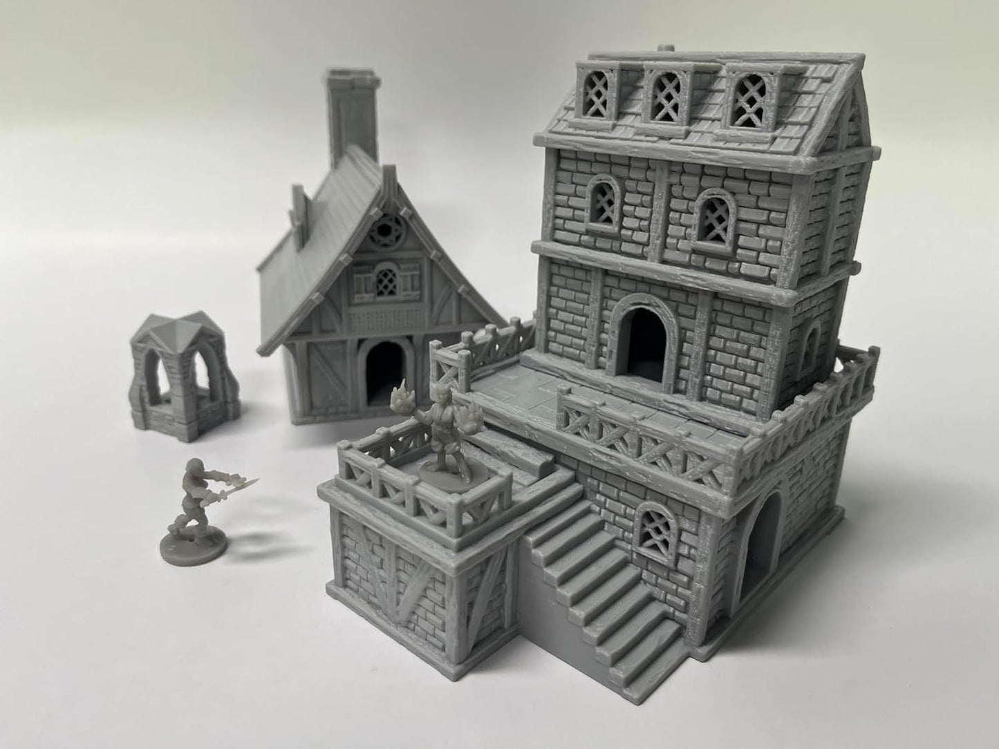 Medieval Miniature Building Terrain Set Compatible with Tabletop RPG War Games, Dioramas Building Set, Paintable, Gift for Tabletop Hobby Enthusiasts by HAUTICO (18mm Scale)