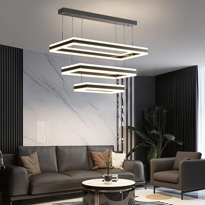 Modern Ceiling Pendant Light, LED Chandelier with Remote Control Dimmable 3 Color Mode & Brightness, Anti-Flicker Pendant Lights Kitchen Island Light Fixture for Dining Room Living Room