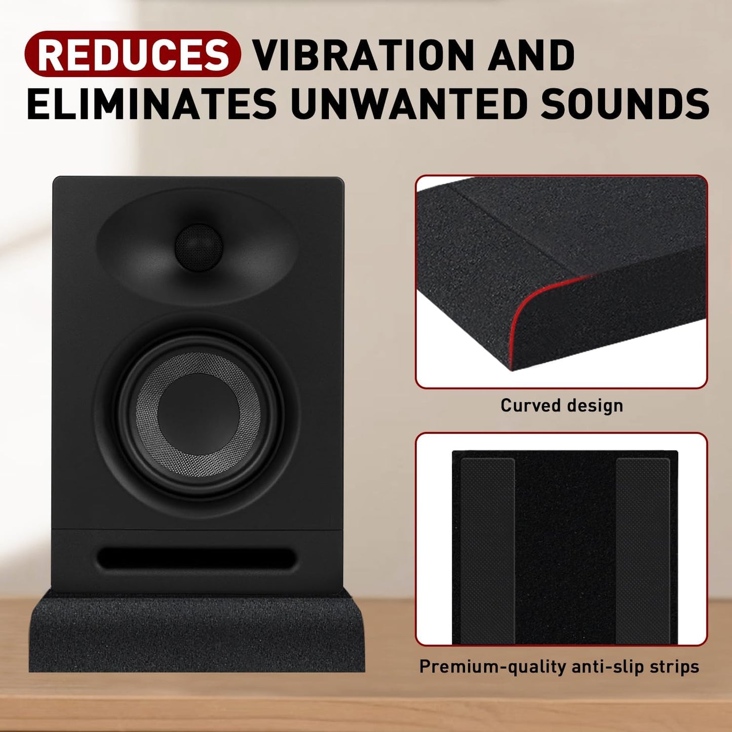 Focusound Studio Monitor Isolation pads for 6-8 Inches Monitors, 2 Pack High Density Acoustic Speaker Isolation Pads Foam