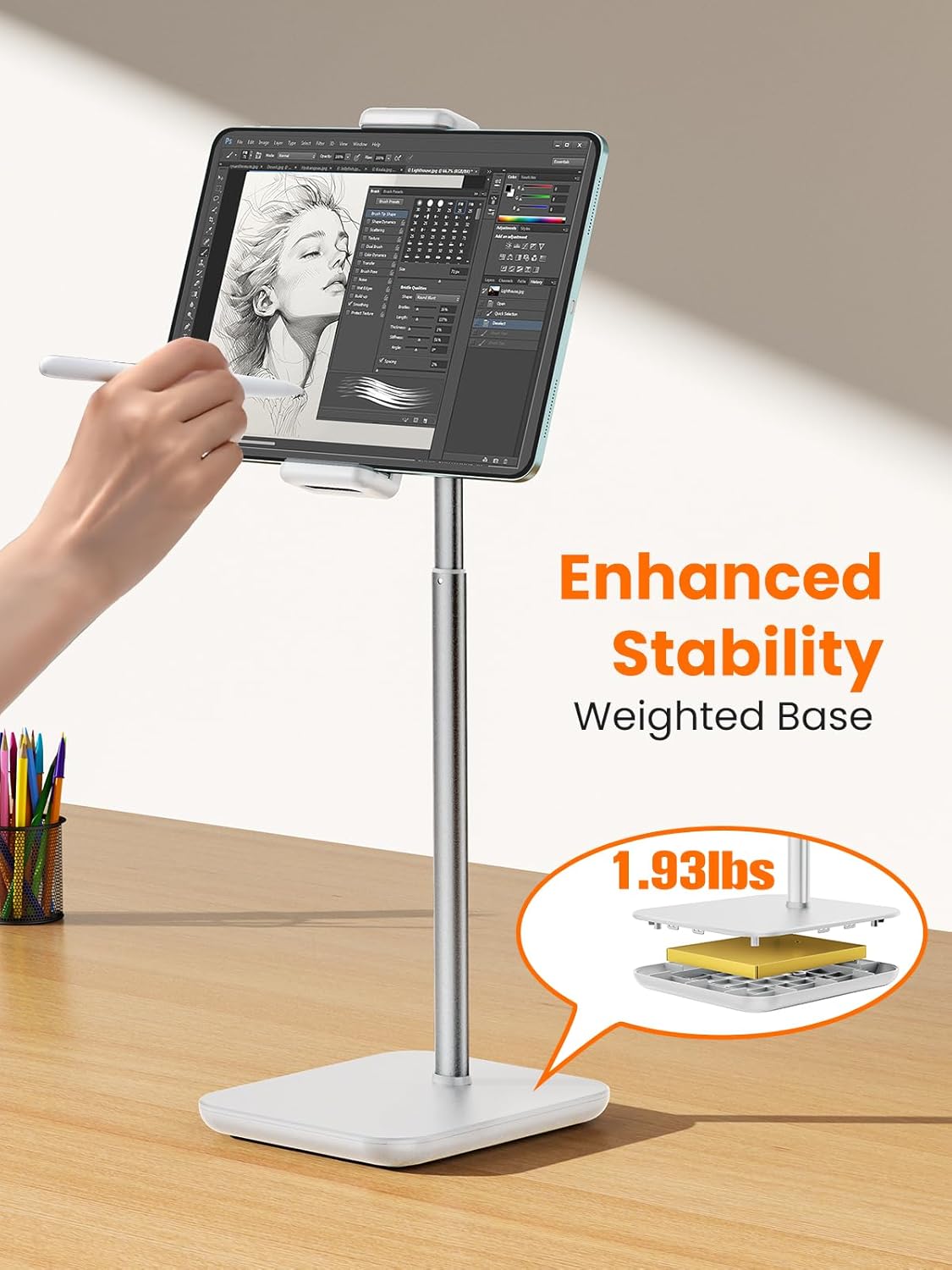 tounee Portable Monitor & Tablet Holder Stand, 4.4lb (2kg) Holding Strength, Height Adjustable Up to 18.11", Ideal for 4.7"-16" Devices (15.6" Portable Monitors, iPad, iPhone, Kindle)-White
