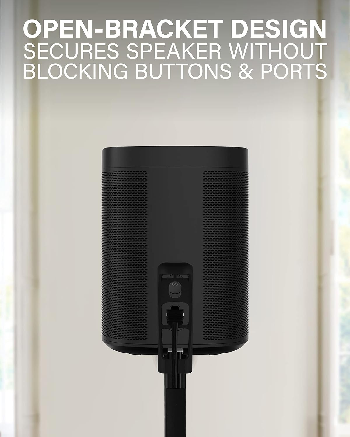 SANUS Adjustable Height Wireless Speaker Stands Designed for Sonos One, One SL, and Play:1 - Tool-Free Adjustment up to 16" and Built-in Cable Management - Black/Single