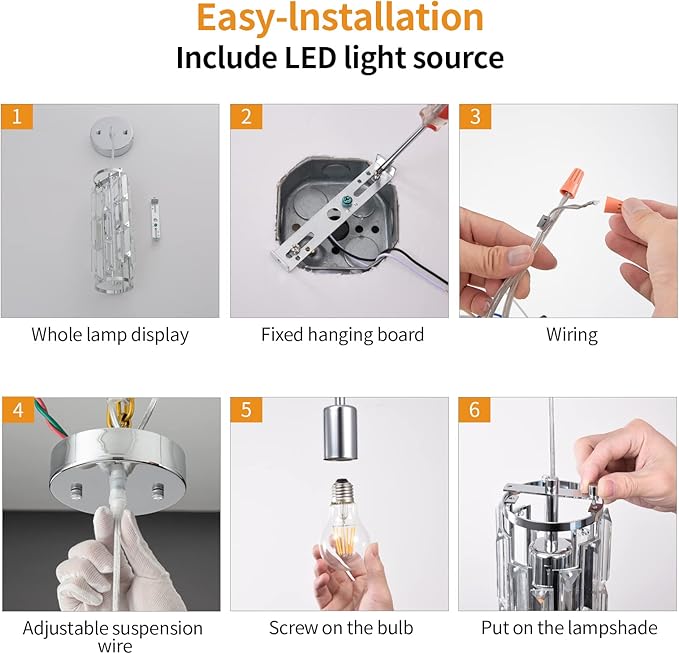 LMQNINE Pendant Lights Modern Chrome Pendant Light Mini Crystal Chandelier Pendant Lighting for Kitchen Island Dinning Room Bedroom Kitchen Sink Lighting (Chrome 2-Pack)