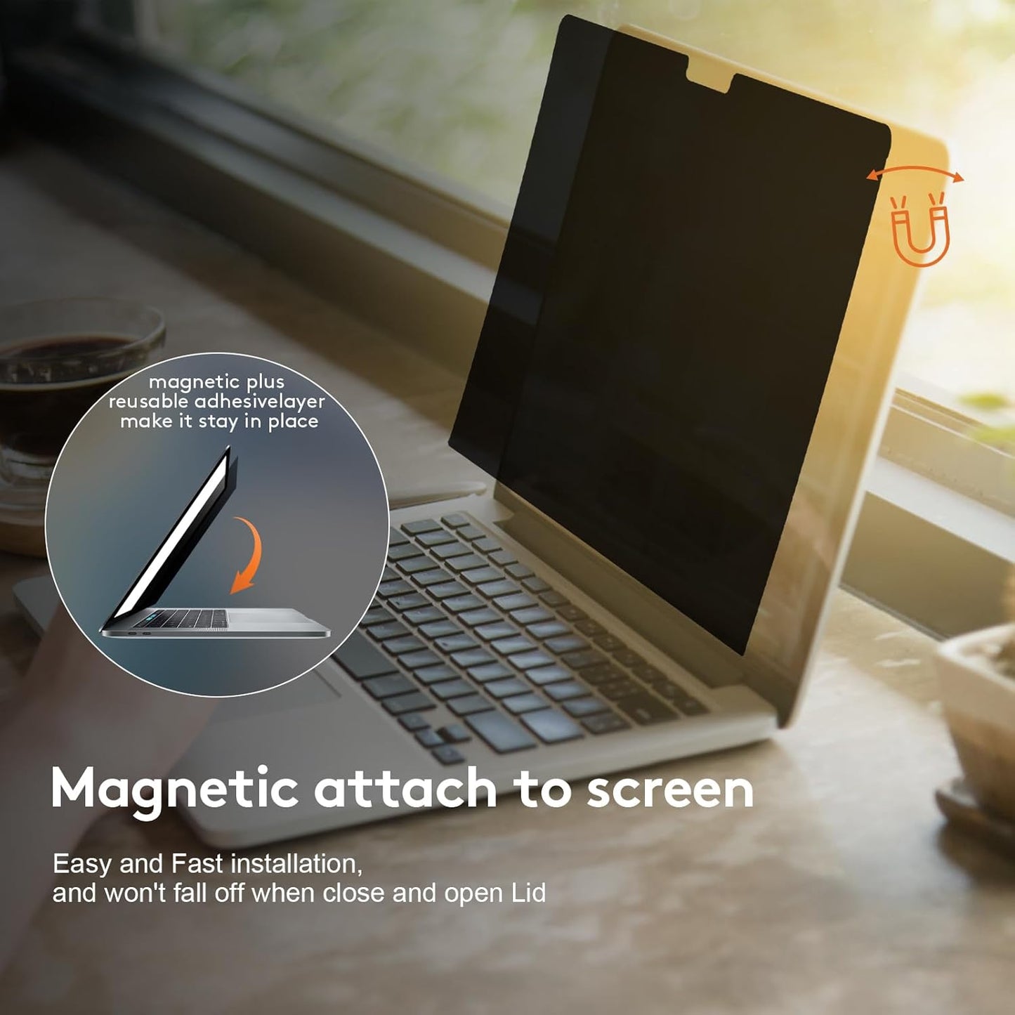 Magnetic Privacy Screen for MacBook Air 15 inch (2023-2025, M2, M3, M4), Detachable Screen Protector, Blue Light Blocking, Anti Glare Protector and Privacy Filter Shield