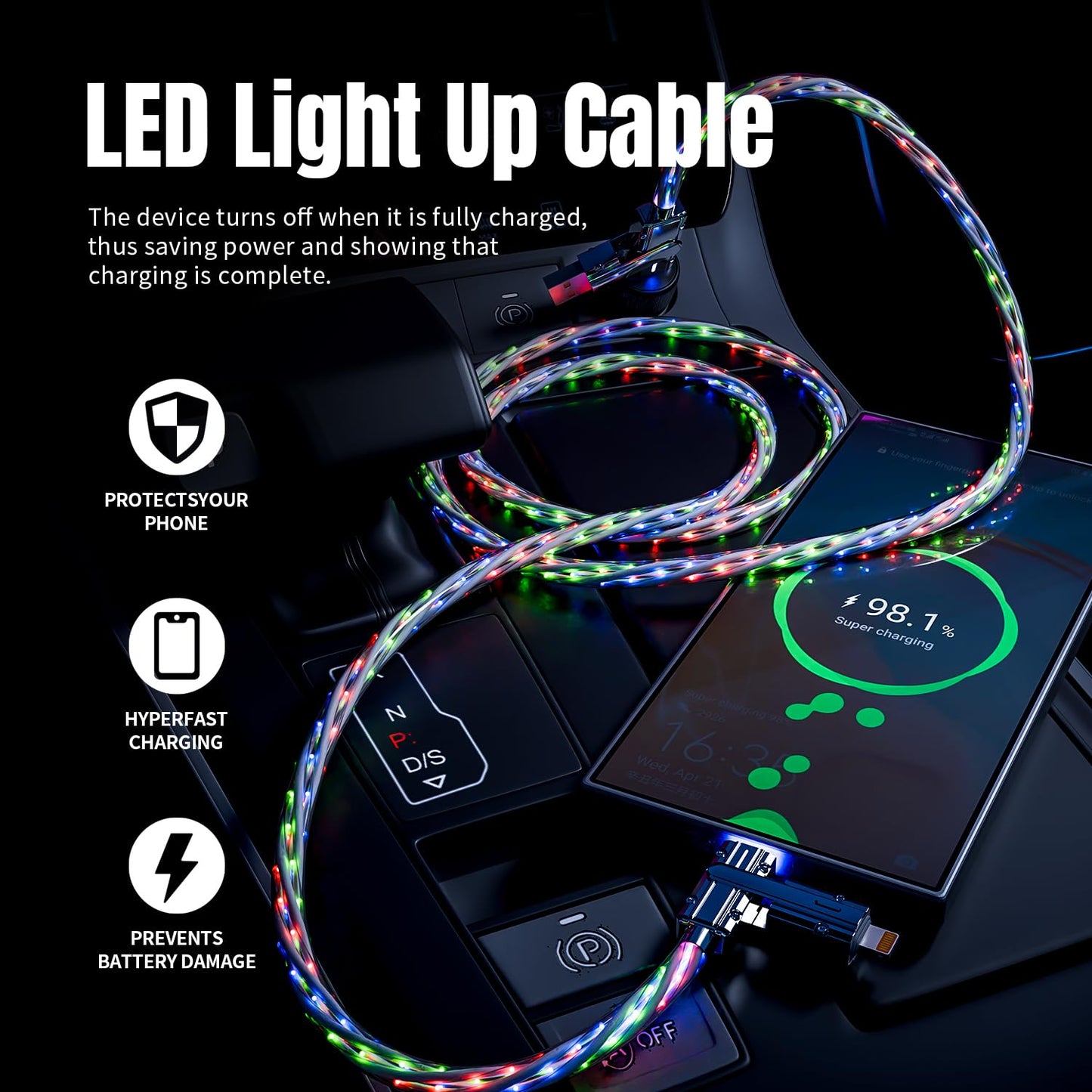 4 in 1 Charging Cable Fast Charging 66W, USB C Cable 3.3 FT Chubby USB A/C to C/L Multi Charging Cable with Light for iPhone 16/15/14/13 Series/MacBook/iPad Pro/Samsung