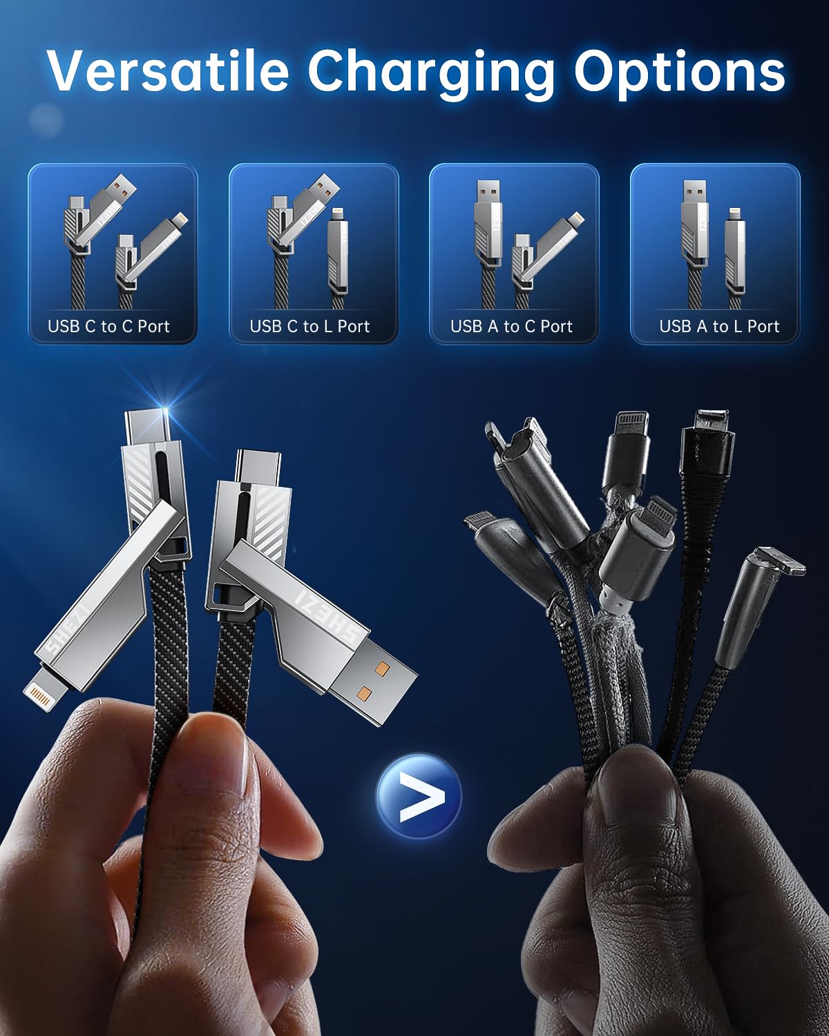 [One is Enough] 4-in-1 Compatible with USB C to Lightning Cable, 45W High-Speed Charging & Fast Data Transfer,CarPlay & Android Auto Support Multi Charger Cord Combo for iPhone/Samsung/iPad,10FT