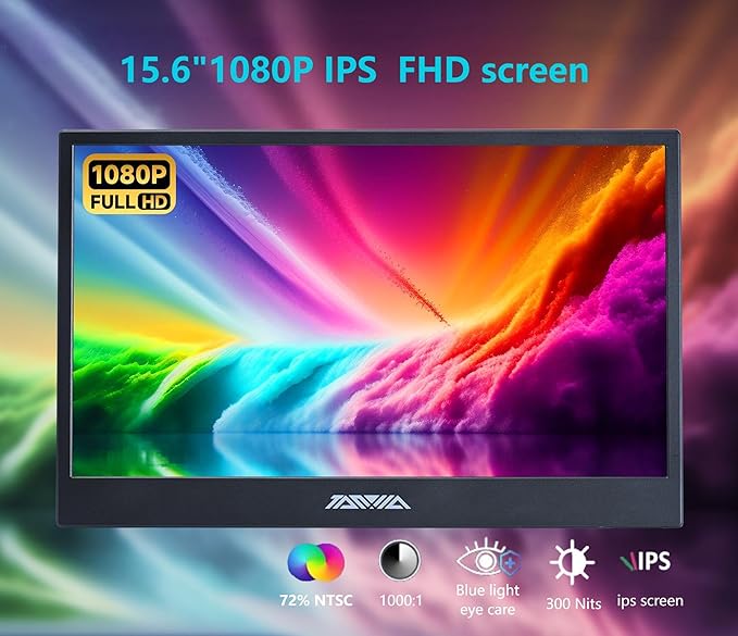 15.6" Portable Monitor, 1080P FHD IPS USB-C/HDMI Display, Ultra-Slim Second Screen for Laptop/Phone/PS5/Xbox, Plug & Play Travel Monitor