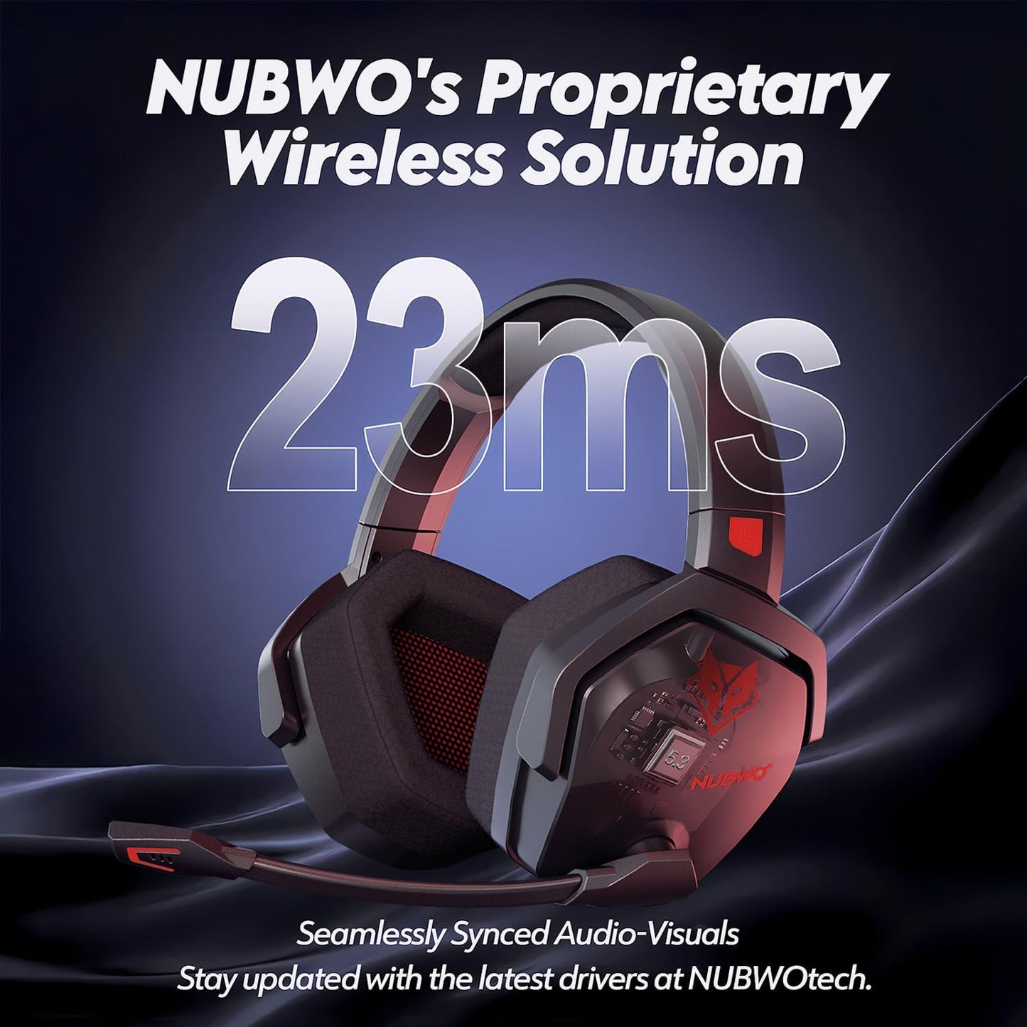 NUBWO G06 Dual Wireless Gaming Headset with Microphone for Ps5, Ps4, PC - 23ms Low Latency Audio - 100-Hour of Playtime - 50mm Drivers (Black-Red)
