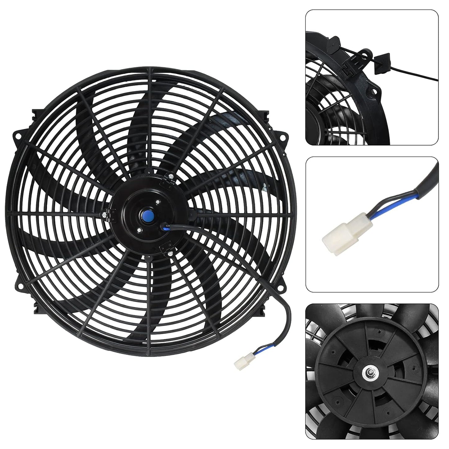 MuHize 16 Inch Universal Radiator Cooling Fan Kit - 12V 120W High Performance Push/Pull Electric Fan with Mounting Hardware, Fits Car/SUV/Light Truck Engine Cooling System
