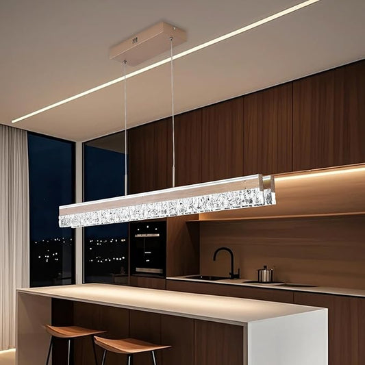47.24" Linear Chandelier for Dining Room Modern Led Pendant Light Fixtures Dimmable Crystal Island Lights for Kitchen Living Room Office Bar