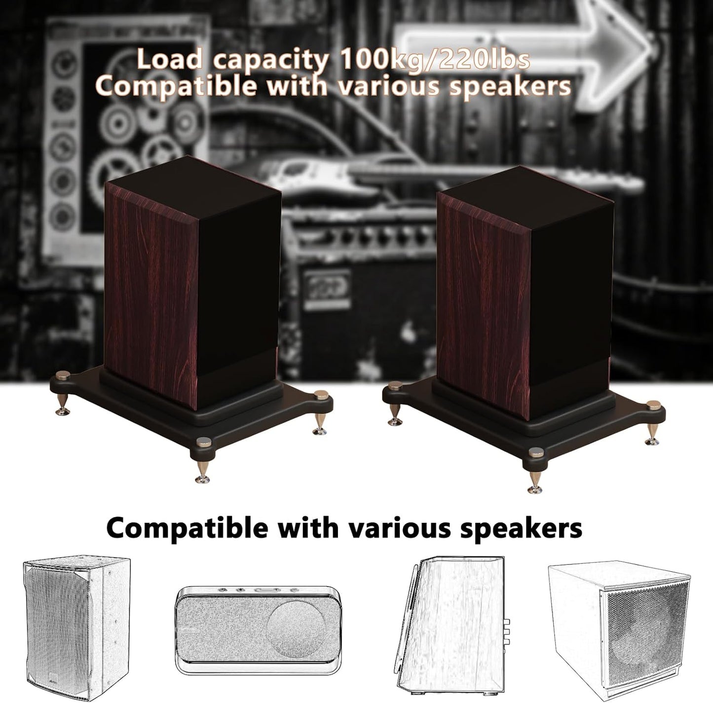 2pcs Subwoofer Isolation Stand, Double-Layered Speaker Isolation Stands with Stainless Steel Metal Feet, Acoustic Speakers Isolation Pad for Floor, Desktop (9.8×13.7in)