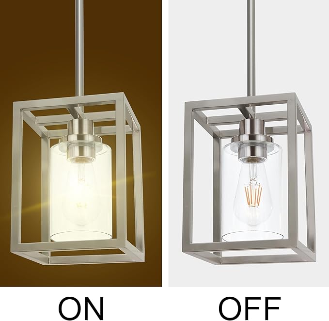 MELUCEE 2 Pack Modern Pendant Light Fixtures for Kitchen Island Brushed Nickel Dining Table Light Bathroom Ceiling Light, 1-Light Small Chandeliers with Clear Glass Shade