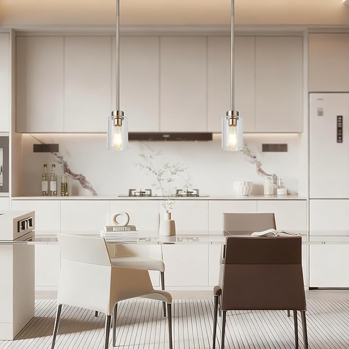 Kitchen Island Pendant Lighting Adjustable Hanging Ceiling Lamp Brushed Nickel Finish with Clear Glass Shade for Bar Dining Room Corridor Living Room Bedside 2Pack