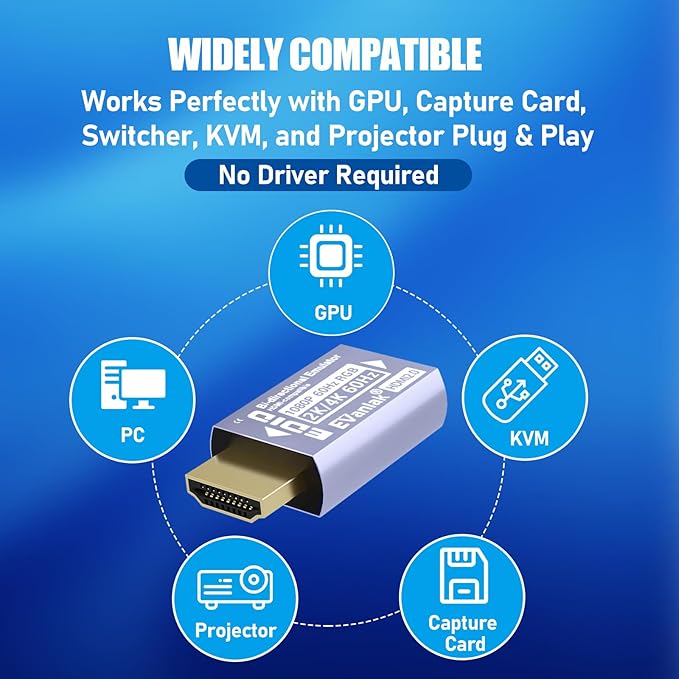 EVanlak Hdmi Passthrough Edid Emulator Adapter Dummy Plug Virtual Monitor Headless Ghost Display Adapter-1920X1080@59hz to 144Hz-1pack